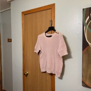 Talbots Size PXL Solid Beige Short Sleeve Pullover Sweater w/Button Sleeve - EUC